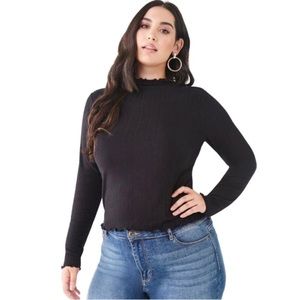 NWT Forever 21 Ribbed Mock Black Fitted Top Sz L